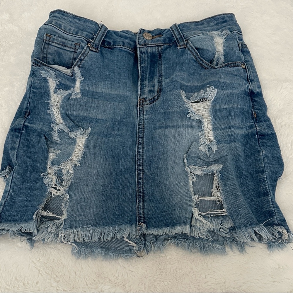 Distressed Blue Denim Skirt - Women size M